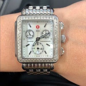 Michele Steel Diamond Deco Watch